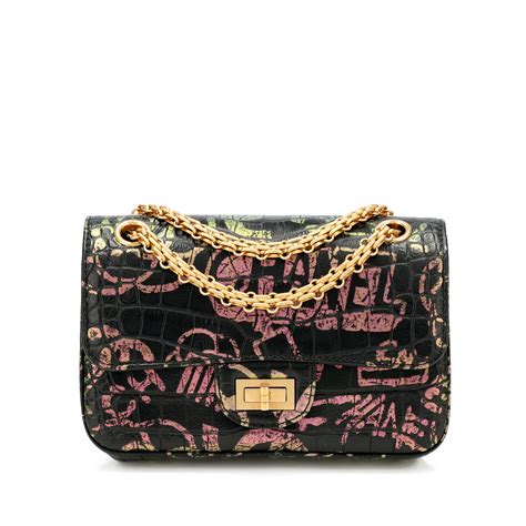 chanel crocodile embossed calfskin graffiti mini|CHANEL Calfskin Crocodile Embossed Graffiti 2.55 Mini Cocodile .